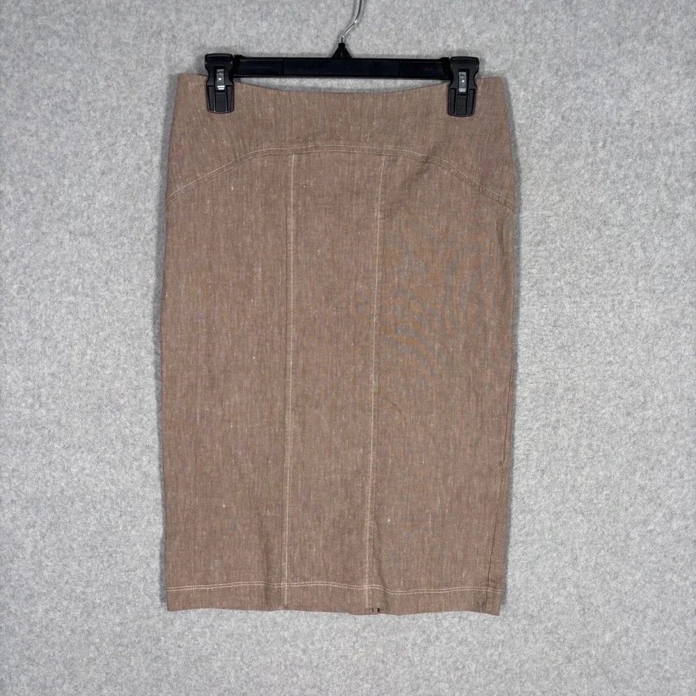 Karen Kane Neutral Pencil Skirt 4 Tan Brown Linen Cotton Stretch Minimalist USA